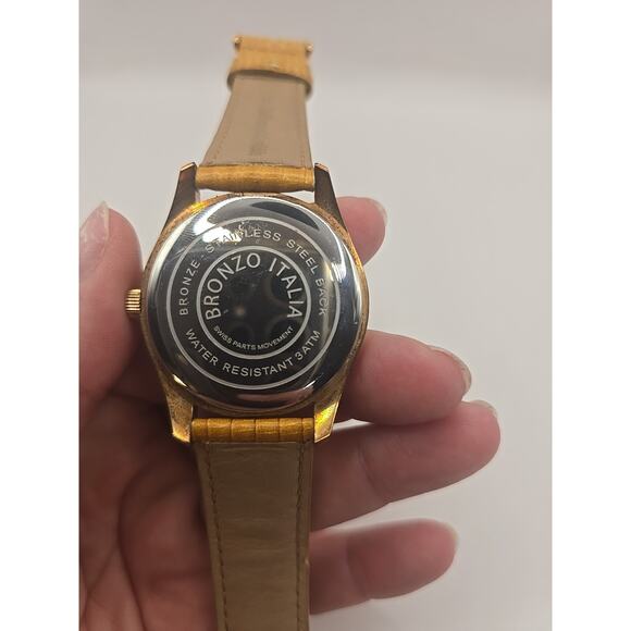 DESIGNER BRONZO ITALIA SWISS PARTS WATCH MOTHER PEARL DIAMOND BROWN LIZARD - Picture 4 of 4